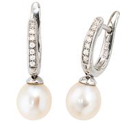 Jobo Damen Creolen 925 Silber 2 Süßwasser Perlen 14 Zirkonia Ohrringe Perlenohrringe