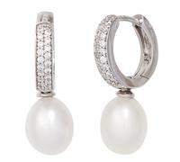 JOBO Creolen 925 Sterling Silber rhodiniert 2 Süßwasserperlen mit Zirkonia