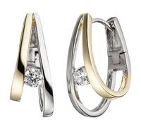Creolen 925 Sterling Silber bicolor vergoldet 2 Zirkonia Ohrringe