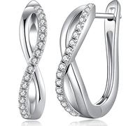 Creolen für Damen 925er Sterling Silber Infinity Creolen Huggie Ohrringe Twisted U-Form Büroklammer Runde Kreise mit Zirkonia Hypoallergener Leichte Schmuck 15 mm