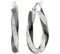 Creolen gedreht oval 925 Sterling Silber schwarz bicolor Ohrringe