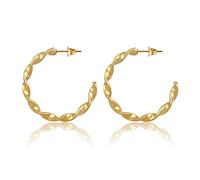 Creolen Gold für Damen I Gedrehte 18 Karat Kreolen aus Edelstahl - Wasserfest - Twisted Hoop Ohrringe in 28mm