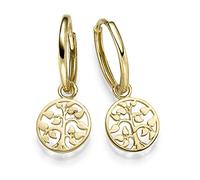 Creolen mit Einhänger Ohrhänger Lebensbaum 585 Gold Gelbgold Ohrschmuck glänzend