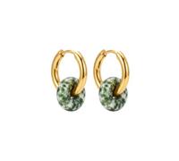 Creolen mit Grünem Jaspis 14K Vergoldet Edelstahl 15mm | Abnehmbarer Anhänger, 10 mm Innendurchmesser, Naturstein, 3,78 g Gewicht, Liebe & Harmonie