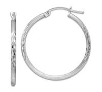 Creolen-Ohrringe aus 925er Sterlingsilber, poliert, 2 mm, satiniert und glitzernd, 32 x 30 mm breit, 2 mm dick, Kreolen für Damen