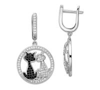 Creolen-Ohrringe aus 925er-Sterlingsilber, poliert, mit Brillantglut, rhodiniert, Zirkonia, 36 x 19 mm breit, 4 mm dick, Kreolen für Damen
