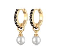 Creolen Ohrringe Damen mit Anhänger aus Glasperlen Ohrhänger aus Messing Goldfarben mit Kristallen für Frauen, Mädchen, Mama, Höhe 22mm, Breite 6mm