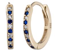 Creolen oval 333 Gold Gelbgold 20 Zirkonia blau weiß Ohrringe
