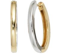 Creolen oval 585 Gold Gelbgold Weißgold bicolor Ohrringe Goldcreolen