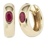 Creolen rund 585 Gold Gelbgold 2 Rubine rot Ohrringe Goldohrringe Goldcreolen