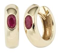 Creolen rund 585 Gold Gelbgold 2 Rubine rot Ohrringe Goldohrringe Goldcreolen