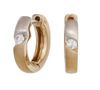 Creolen rund 585 Gold Gelbgold bicolor matt 2 Diamanten Brillanten