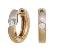 Creolen rund 585 Gold Gelbgold bicolor matt 2 Diamanten Brillanten Ohrringe