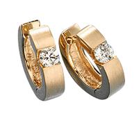 Creolen rund 585 Gold Gelbgold matt 2 Diamanten Brillanten 0,30ct. Ohrringe