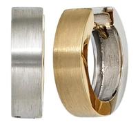 Creolen rund 585 Gold Gelbgold Weißgold bicolor teil matt Ohrringe