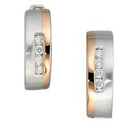 Creolen rund 585 Gold Weißgold Rotgold bicolor teilmatt 8 Diamanten Ohrringe