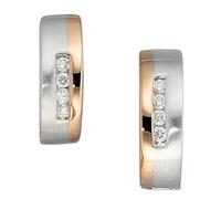 Creolen rund 585 Gold Weißgold Rotgold bicolor teilmatt 8 Diamanten Ohrringe