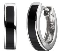 Creolen rund 925 Silber mit Onyx-Imitation schwarz Ohrringe Silberohrringe