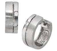 Creolen rund 925 Sterling Silber mattiert 2 Zirkonia Ohrringe Silbercreolen