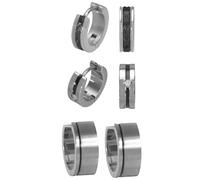 Creolen-Set FIRETTI "Multipack Schmuck Geschenk Ohrschmuck Creolenset", silber (silberfarben, schwarz, kristallweiß), Ohrringe, Damen, Edelstahl, Schmuckset Klappcreolen Ohrring Creolen, mit Zirkonia 