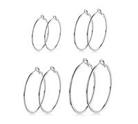 Creolen Silber 925 Ohrringe- 4 Paar Hypoallergen Große Huggies Creolen Set Piecing Schmuck zum Abschluss Dankeschön Geburtstag Damen Herren Schwester Geschenke