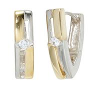 Creolen spitz 925 Sterling Silber bicolor vergoldet 2 Zirkonia Ohrringe