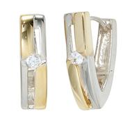 Creolen spitz 925 Sterling Silber bicolor vergoldet 2 Zirkonia Ohrringe