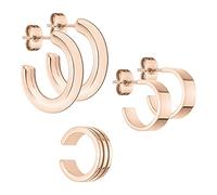 Creolenset aus zwei Paaren und Ear Cuff Edelstahl IP Roségold