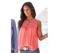 Crepebluse BUFFALO, Damen, Gr. 48, orange (koralle), Crêpe, Obermaterial: 100% Viskose. Einsatz: 100% Baumwolle, unifarben, figurumspielend hüftlang, Rundhals, Blusen Crepebluse, mit Spitzeneinsatz, B