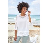 Crepebluse HEINE, Damen, Gr. 42, weiß, 100% Polyester, Besatz:100% Polyester, unifarben, Rundhals, Blusen (58425542-42) weiß