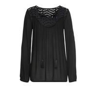 Crepebluse LASCANA, Damen, Gr. 40, schwarz, Cru00eape, Web, Obermaterial: 100% Viskose. Spitze: 100% Baumwolle, unifarben, casual, figurumspielend hüftlang, V-Ausschnitt, Blusen, mit Lochstickerei, Da