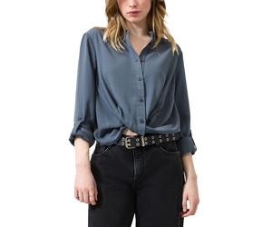 Crepebluse QS, Damen, Gr. 42, blau (mid grau), Obermaterial: 100% Polyester, unifarben, bequem, Manschette, Blusen, mit fixiertem Knotendetail (86394261-42) mid grau