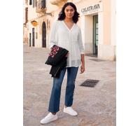 Crepebluse SHEEGO BY JOE BROWNS, Damen, Gr. 44, weiß, 100% Viskose, Spitze:100% Baumwolle, unifarben, V-Ausschnitt, Blusen (94315330-44) weiß