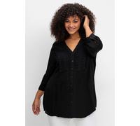 Crepebluse SHEEGO BY JOE BROWNS, Damen, Gr. 46, schwarz, 100% Viskose, Spitze:100% Baumwolle, unifarben, V-Ausschnitt, Blusen (69909912-46) schwarz