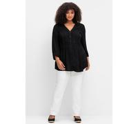 Crepebluse SHEEGO BY JOE BROWNS, Damen, Gr. 56, schwarz, 100% Viskose, Spitze:100% Baumwolle, unifarben, V-Ausschnitt, Blusen (69909912-56) schwarz