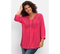 Crepebluse SHEEGO BY JOE BROWNS, Damen, Gr. 58, pink, 100% Viskose, Spitze:100% Baumwolle, unifarben, V-Ausschnitt, Blusen (90751360-58) pink