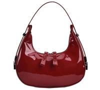 Crescent Tasche, Knödelbeutel Elegante glänzende Halbmondbeutel mit verstellbarem Schultergurt modische vegane Puder kleine Umhängetasche Geldbörse mit Reißverschluss für Frauen rot