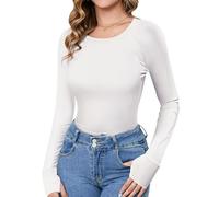 Crewhpo Langarmshirt Damen Rundhals Basic Oberteile Langarm T-Shirt Elegant Einfarbig Unterziehshirt Slim Fit Unterhemd Leicht Casual Stretch Tops mit Daumenloch