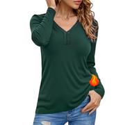 Crewhpo Langarmshirt Damen V Ausschnitt mit Spitze Thermoshirt Warm | Wärmendes Langarm Material, Elastischem Tragegefühl, V-Ausschnitt Und Spitzenkante, Feminine Optik für Kalte Tage