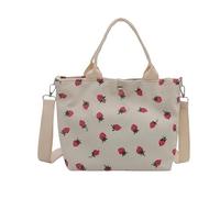 CRGANGZY Erdbeer-Schultertasche for Damen, modische Cord-Tragetasche, große | Erdbeer-Umhängetasche aus Cord, kompakt und geräumig, 215 x 85 x 185 mm, verstellbarer Riemen, abnehmbar, for den täglichen