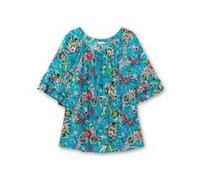 Longbluse SHEEGO BY JOE BROWNS, Damen, Gr. 48, blau (blau gemustert), 100% Viskose, geblümt, gemustert, Rundhals, Blusen Longbluse (46283119-48) blau gemustert