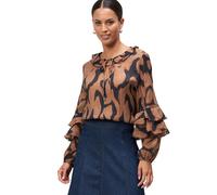 Crinklebluse ZERO "Damen mit Volants", Damen, Gr. 36, schwarz (schwarzcamel), Web, Obermaterial: 75% Lyocell, 25% Polyamid, bedruckt, figurumspielend normal, weit Bündchen mit Gummizug, Blusen (676826