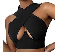 Criss Cross Neckholder Tops für Frauen Y2k Fashion Sexy Cutout Wrap Crop Top Push Up Bustier Korsett Tank Weste (Black, X-Large)