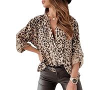 CRITOR Damen-Hemden mit Leopardenmuster, Knöpfen, Leopardenmuster, lockere, lässige Bluse, Oberteile