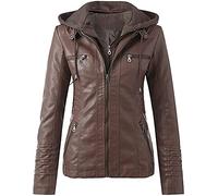 CRMY Damen Faux Lederjacke Moto Bikerjacke Kurzmantel mit Reißverschluss Frauen Kurz Jacke aus Kunstleder Jack (Color : Brown, Size : 3XL)
