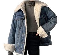 CRMY Damen Mädchen Winter Jeansjacke Gefütterte Denim Jacket Jeans Jacke mit Fell Mantel Warme Winterjacke mit Kapuze Fleece Mantel Jacke (Color : Blue, Size : M)