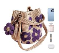 Crochet Beach Bag, Handmade Flower Pouch, 11.8x9.84x5.9 Inches Woven Tote with Sturdy Build, Stylish Boho Accessory, Summer Travel Bag with Modern Style, Vacation Carryall for Cruise and Dock