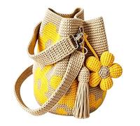 Crochet Beach Bag, Handmade Flower Pouch, 11.8x9.84x5.9 Inches Woven Tote with Sturdy Build, Stylish Boho Accessory, Summer Travel Bag with Modern Style, Vacation Carryall for Cruise and Dock