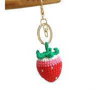 Crochet Fruit Keychain Handmade with Strawberry Design, Lightweight Yarn and Metal, Functional Keychain and Bag Pendant Accessory (Pink)