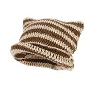 Crochet Hats for Women Cute Cat Ears Beanie Vintage Beanies Women Fox Hat Grunge Accessories Slouchy Knitted Beanies (Brown+Beige)